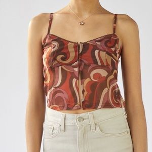uo urban renewal printed hook & eye open front cami